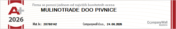Bonitetna ocena A+ 2026 - MULINOTRADE d.o.o.